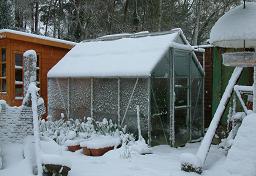 Click for larger image (1,500×1,024) Greenhouse with powdery snow looking like a lake of foam.