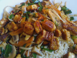Perspective view of the same dish, showing the succulent meal up close.