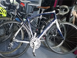 Our bicycles lean together on the train home.