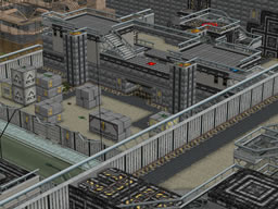 Click to view large image Distant shot showing massive power core facility to one side and building site on other.