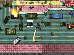 Pyro and I firing flamethrowers surrounded by burnt skeletons and wrecked Jeeps.