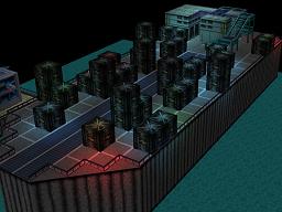 Deck of ship has stacks of containers with gaps between.
