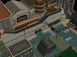 Click to view large image Chinatown nestled behind a great wall, with a freeway running underneath and modern apartments around its entrance.