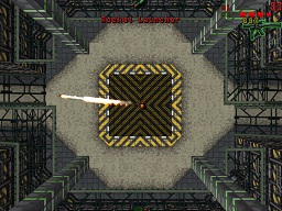 Central square of Fractal Frags overhung by high gantries with a thin pillar in each corner.