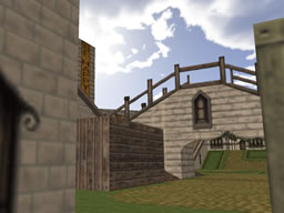 Click to view large image Stood in the marketplace, looking through an archway with a tower high up on the right.