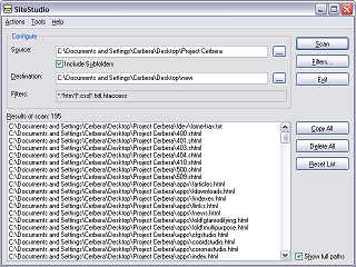 SiteStudio&rsquo;s 'Filters' window
