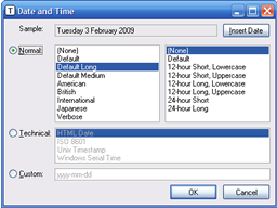 Click to view large image Selecting a date format.