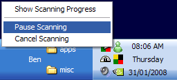 Context menu for the second system tray icon.