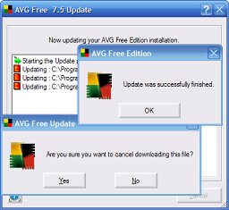 Stage 3: 2 message boxes overlay the Update window.
