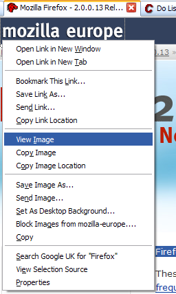 Context menu for a linked image with focus on View Image.