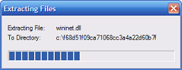 Click for bigger image. Small window with progress bar tells you various files are being extracted.