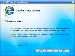 A big, bold, ticked checkbox is labelled &ldquo;Install updates&rdquo;. It is followed by 2 paragraphs of explanatory text and then a link.