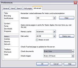 Opera&rsquo;s cache settings.