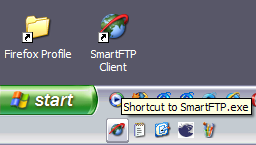 Selecting a Quick Launch item from an existing SmartFTP, with the newly created SmartFTP shortcut on the desktop.