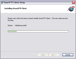 Wizard says it is validating the install, with a progress bar.