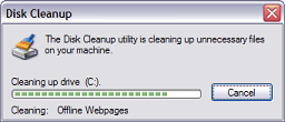 Click for bigger image. Progress window reports what the cleanup process is doing.