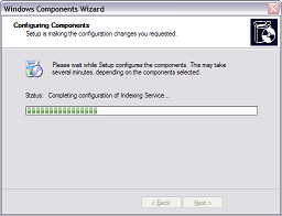Click for bigger image. Progress page of the Windows Component Wizard.
