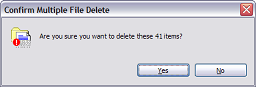 Message box asks: &ldquo;Are you sure you want to delete these 41 items?&rdquo;.