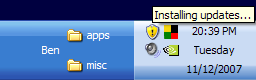 Tooltip for the system tray icon still says &ldquo;Installing updates...&rdquo;.